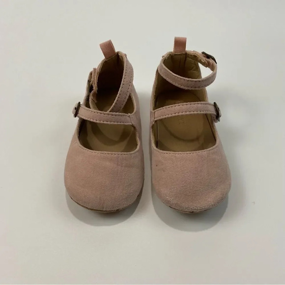 Old Navy strappy blush pink ballet flats size 18-24M, faux suede, soft bottoms - Picture 2 of 5